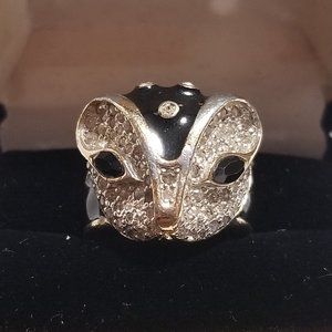 Panetta Gold Black Enamel Vintage Panther Ring Gem Encrusted Size ~7